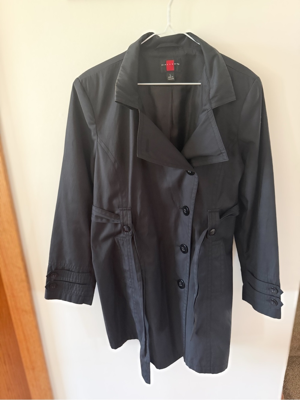 Gallery Black Men's Trench Coat - Classic Single-Breasted Style Large